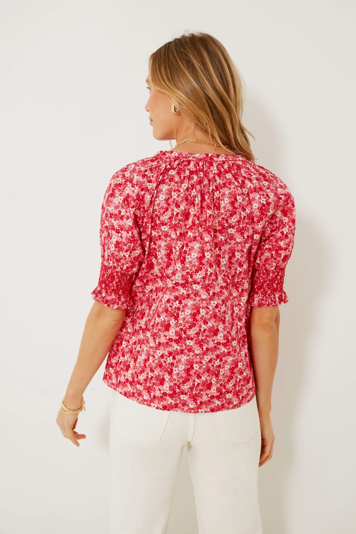 Red And Pink Floral V-Neck Colleen Blouse 6 Red And Pink Floral V-Neck Colleen Blouse - Image 4