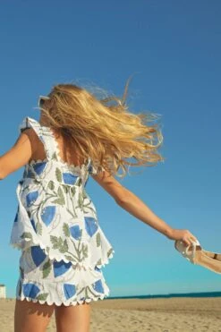 White And Klein Blue High Waist Shorts With Bellflower Block Print -Loeffler Cloth Shop 0mdps3dr9PKhurkoK3yFdKU5S2ZFhC3I 1
