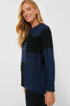 Navy And Black Color Block Cable Sweater -Loeffler Cloth Shop 21i8AgDpiqBfQG9tqwC2cJy3yHM58PFr 1