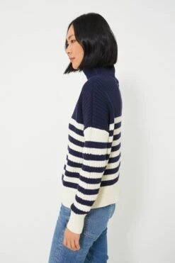 Navy Colorblock Stripe Organic Carolyn Funnel Neck Sweater -Loeffler Cloth Shop 397qF8dW0ACcXUphLcup2WipOcemgopm 1