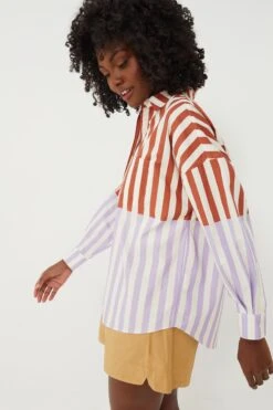 Rust And Light Violet Chiara Combination Stripe Shirt -Loeffler Cloth Shop 3AvuJNq2LtMm56FYqLKS4ZbMlboaFUmG 1
