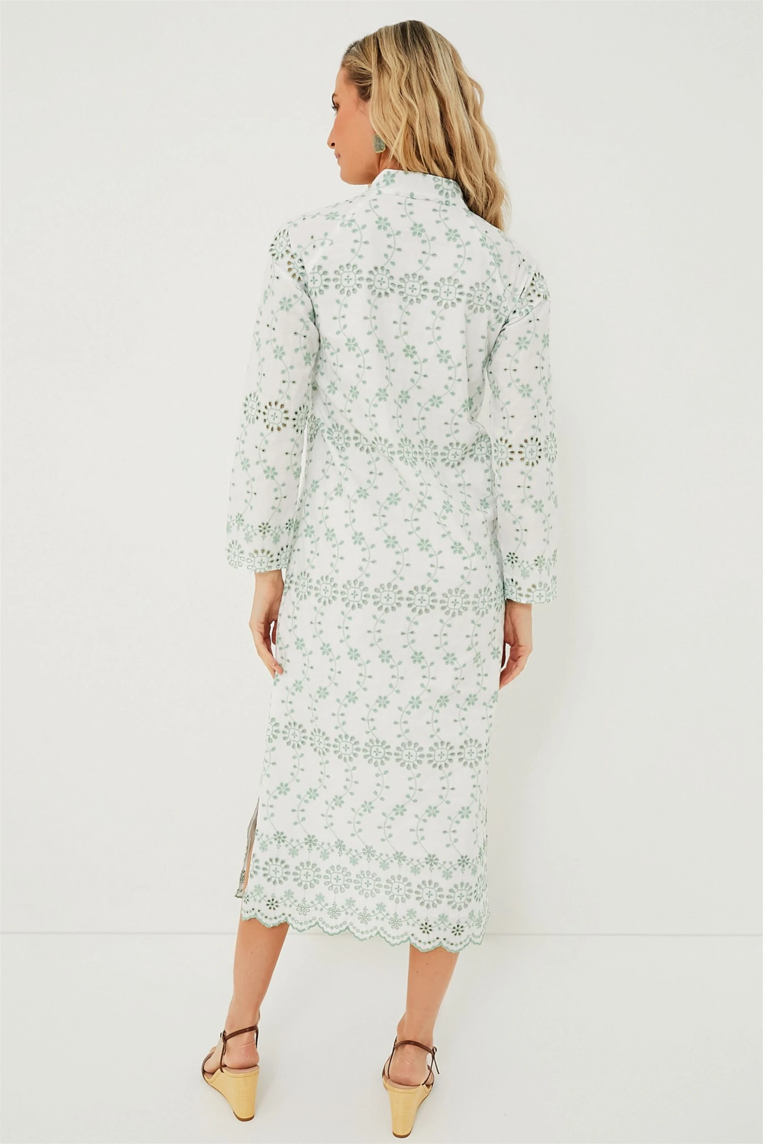 Gasparilla Green Eyelet Button Front Long Sleeve Caftan 6 Gasparilla Green Eyelet Button Front Long Sleeve Caftan - Image 4