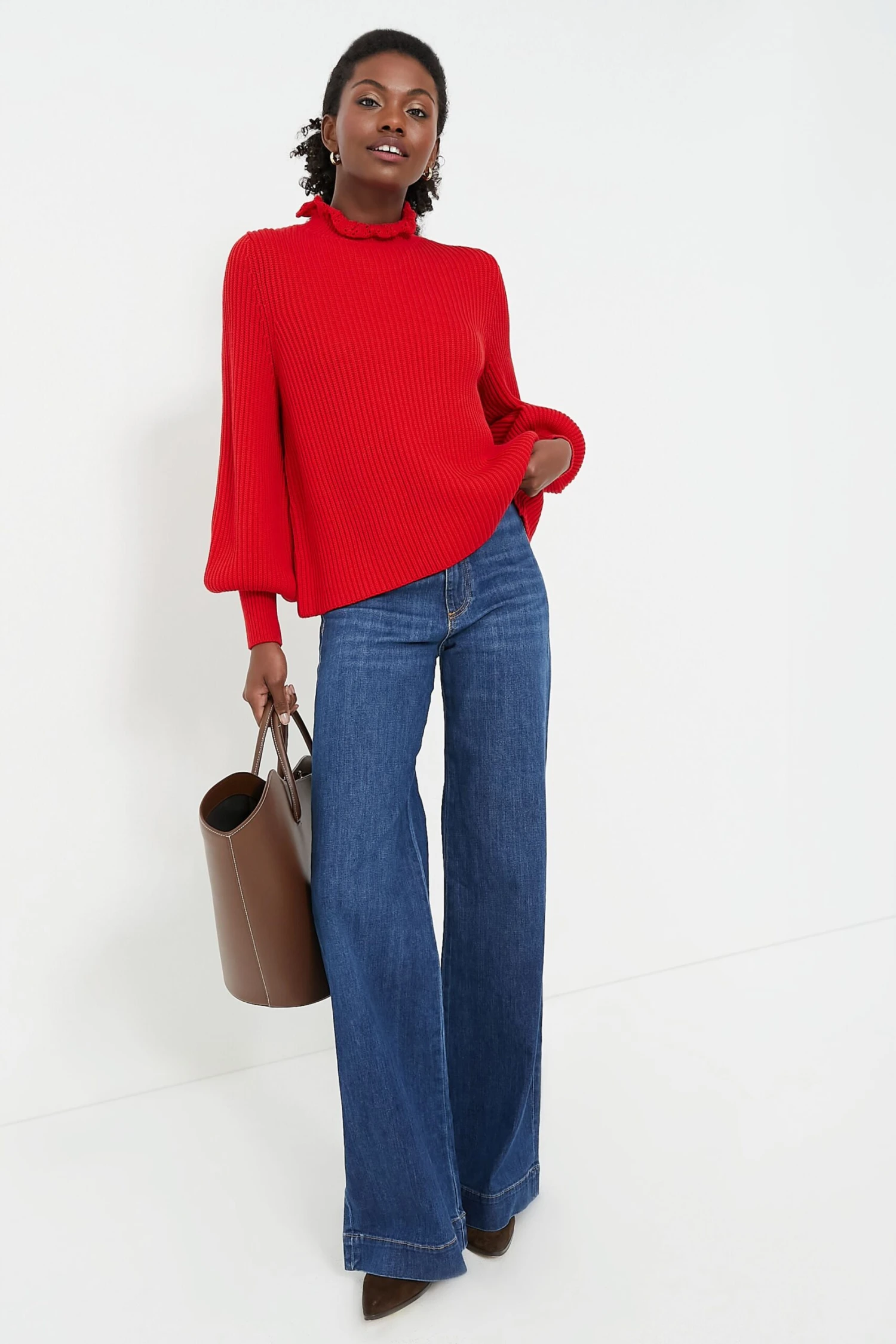 Red Ruffle Neck Delphine Sweater 8 Red Ruffle Neck Delphine Sweater - Image 6