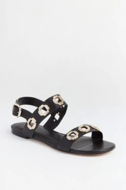 Black Leather Milan Flat Sandals