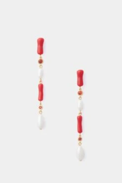Coral And Pearl Drop Earrings
