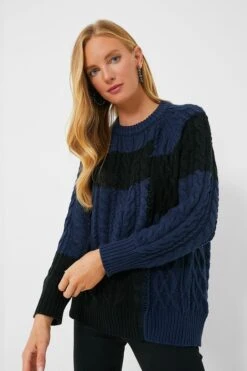 Navy And Black Color Block Cable Sweater -Loeffler Cloth Shop 4vCo70TxHUWbCyCbT5lWoRjOJDlGKTCm 1