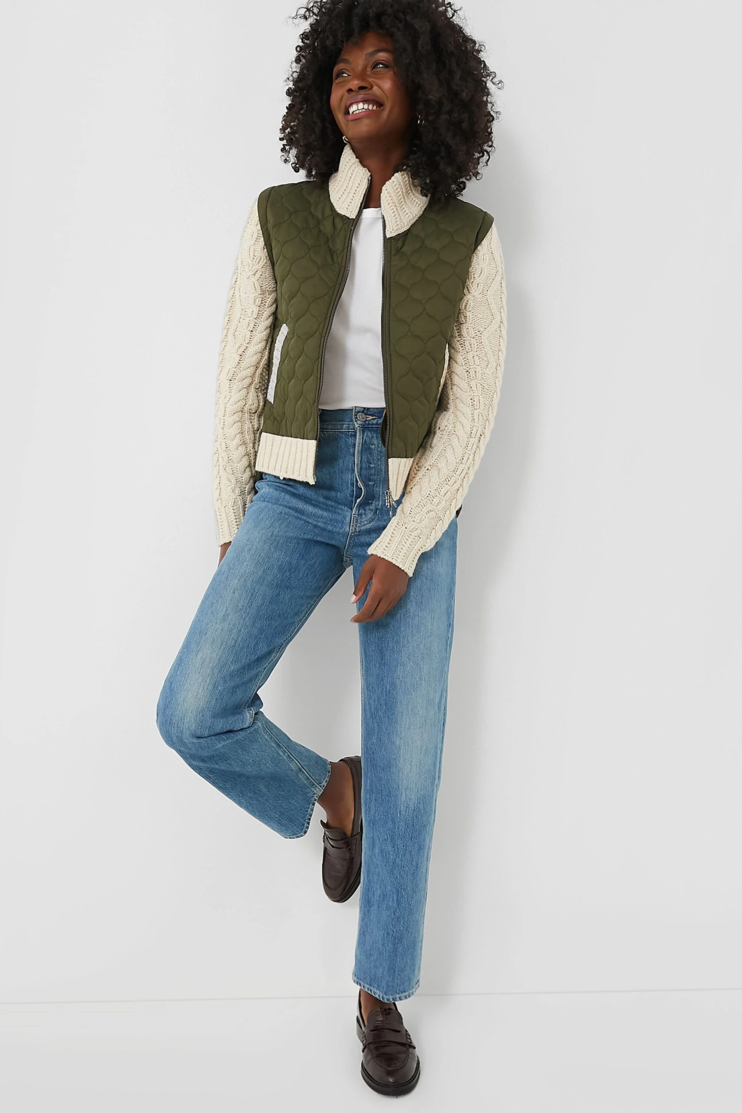 Veronica Beard Army And Oatmeal Patra Mixed Media Jacket 4 Veronica Beard Army And Oatmeal Patra Mixed Media Jacket - Image 2