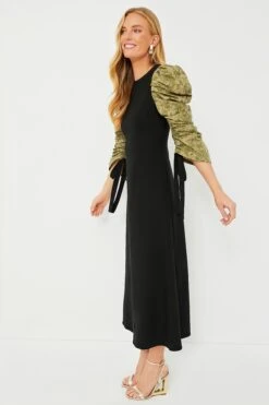 Black Juliet Maxi Dress With Green Printed Sleeves -Loeffler Cloth Shop 6Xtr9MqAGM0rnEgUKYC6PA9P3D5LXEaK 1