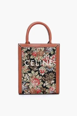 Celine Small Vertical Cabas Tote In Printed Canvas And Calfskin