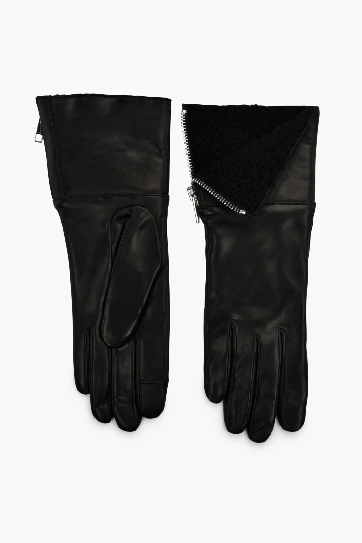 Black Touch Tech Leather With Shearling Cuff Gloves 4 Black Touch Tech Leather With Shearling Cuff Gloves - Image 2