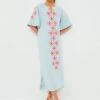 Light Blue Gambit Print Charming Caftan Maxi Dress
