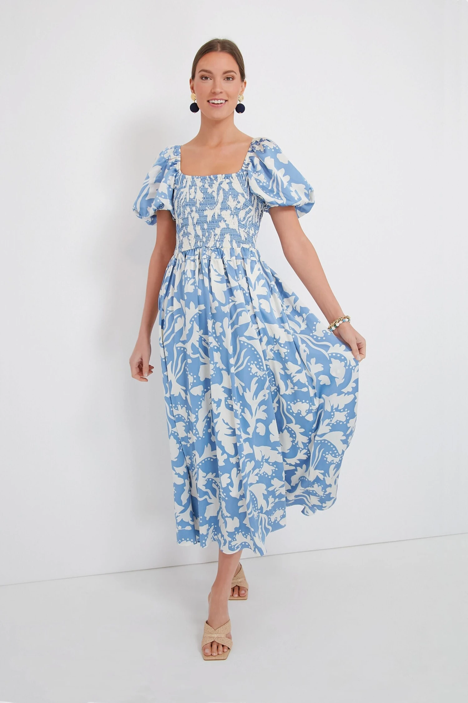 Blue Puff Sleeve Midi Dress 3 Blue Puff Sleeve Midi Dress