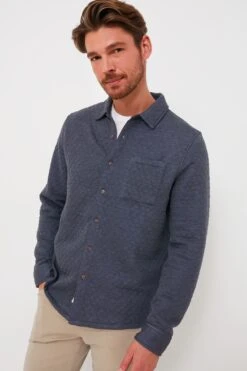 Marine Layer Navy Heather Oatmeal Corbet Quilted Overshirt