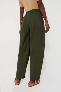 Ganni Kombu Green Cotton Crepe Elasticated Curve Pants -Loeffler Cloth Shop AFKbbRb08dH6tCWMpOqMnfRbjZVlX9aS 1