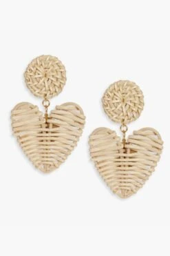 Natural Rattan Hearts Earrings