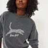 ANINE BING Washed Black Spencer Sweatshirt Spotted Leopard