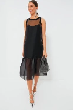 CYNTHIA ROWLEY Black Midi Organza Ribbed Dress -Loeffler Cloth Shop F87wZRH3UIJY4o1iXmYSMIg8B9gynUCJ 1