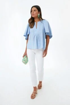 Chambray Finley Flutter Sleeve Top -Loeffler Cloth Shop GPRVddGzNyuPkNtQpEdGMvxT3OUYyuNY 1