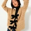 Camel Teresa Bow Tie Long Sleeve Cardigan