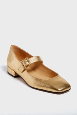 Gold Leather Low Mary Janes