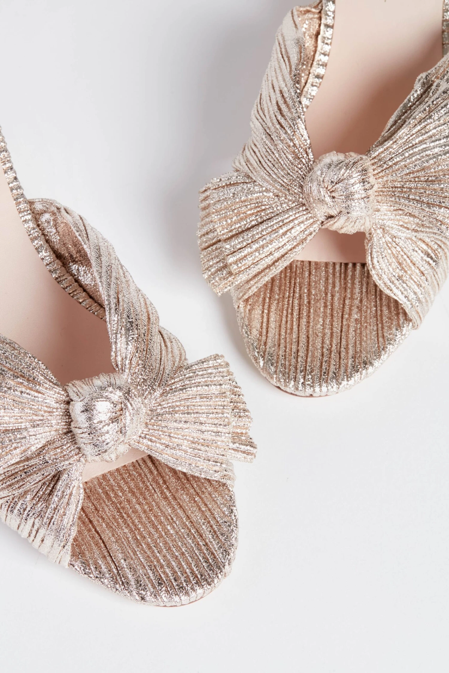 Loeffler Randall Champagne Shimmer Lame Emilia Pleated Knot Mules 5 Loeffler Randall Champagne Shimmer Lame Emilia Pleated Knot Mules - Image 3