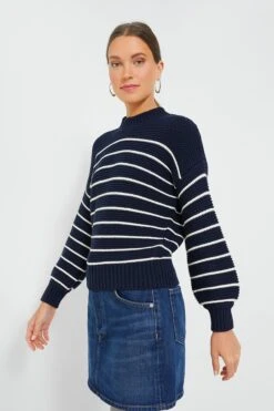 Dark Navy And Ivory Stripe Button Back Crewneck Sweater 12 Dark Navy And Ivory Stripe Button Back Crewneck Sweater -Loeffler Cloth Shop IbdUxYFEeAm1mdEndh0GFDRevn7d1RNF 1