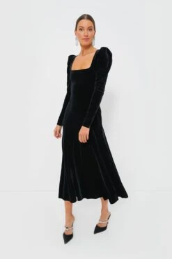 Ganni Black Velvet Jersey Puff Sleeve Maxi Dress -Loeffler Cloth Shop IeQ2lY50WoHSVoarIZeIclX9D1s6Xo2Q 1