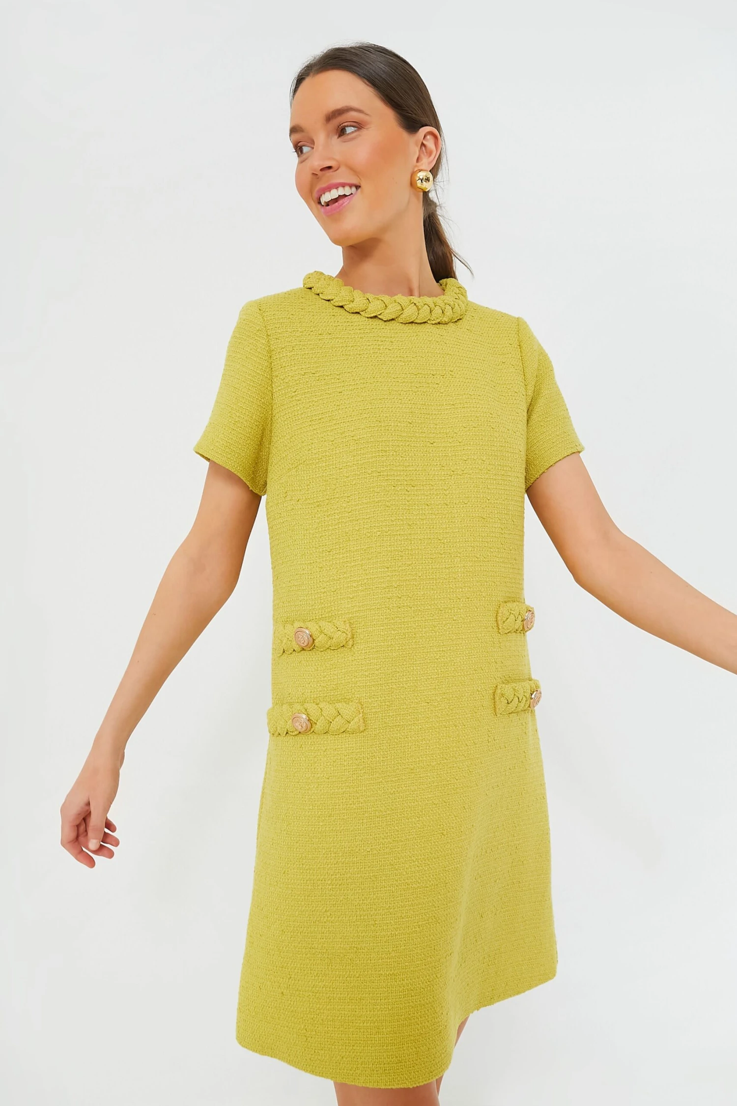 Chartreuse Tweed Jackie Dress 4 Chartreuse Tweed Jackie Dress - Image 2