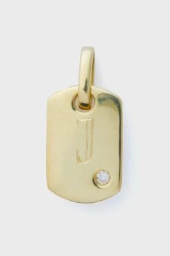 14k Gold Diamond Dog Tag Charm