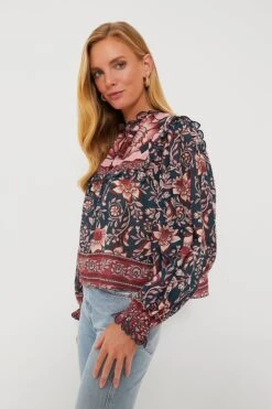 Farm Rio Teal Ainika Charm Long Sleeve Blouse -Loeffler Cloth Shop KDH10TEmAUxoBueexlqPBkYkiAN71jAj 1