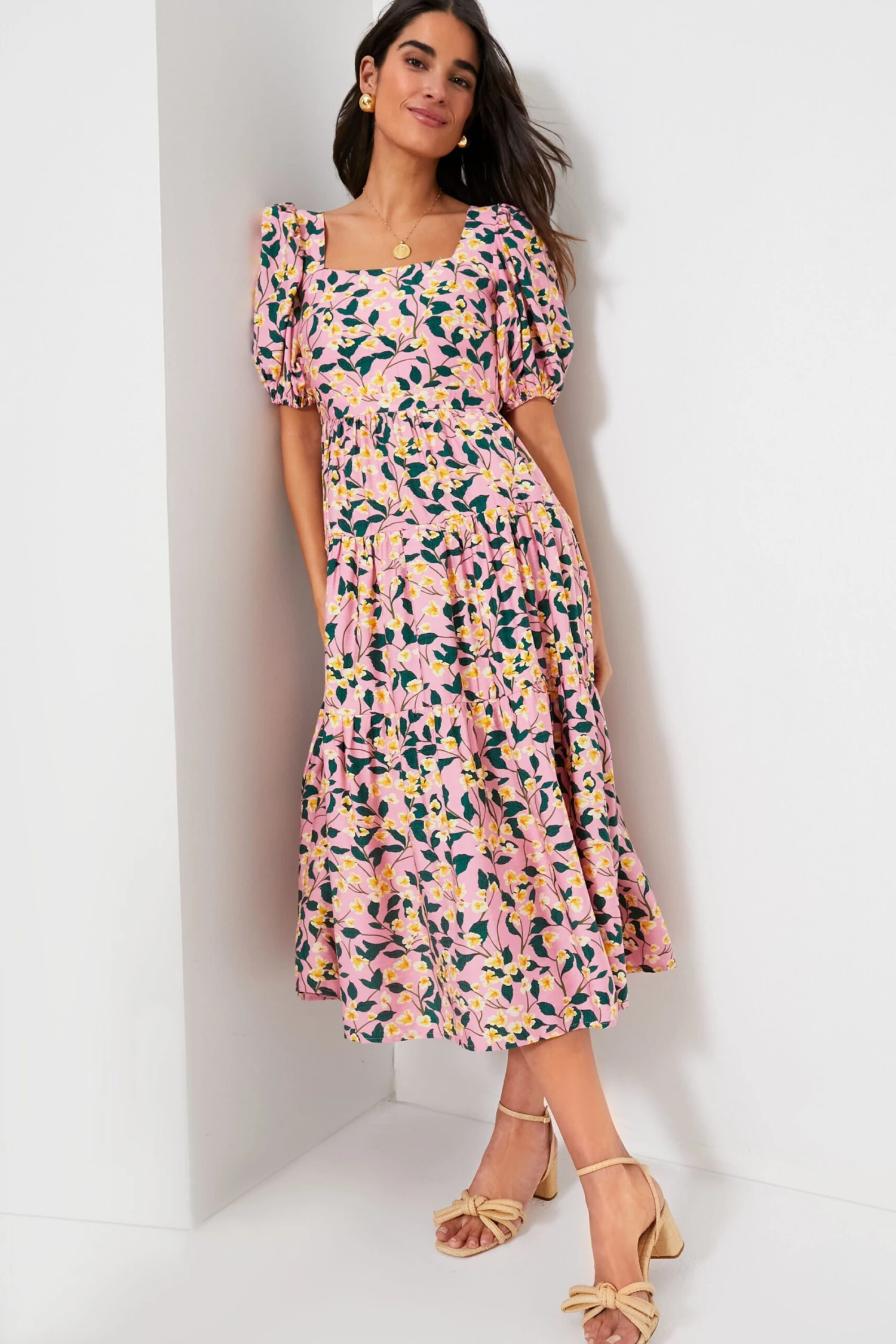Exclusive Pink Multi Floral Print Midi Dress 3 Exclusive Pink Multi Floral Print Midi Dress