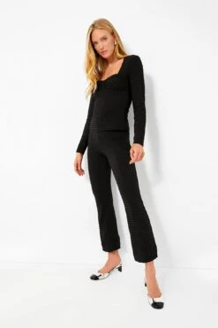 Ganni Black Stretch Seersucker Cropped Pants -Loeffler Cloth Shop N5VSU6aGlVs6fIVtyPVWGBa4DogfBMHh 1
