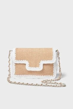 Natural And White Woven Shoulder Bag