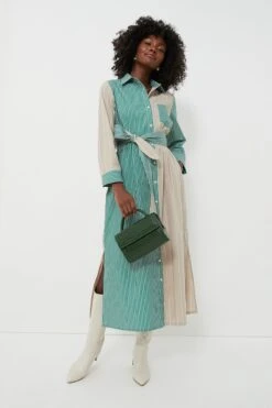 Tan And Green Striped Chessie Dress