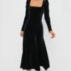 Ganni Black Velvet Jersey Puff Sleeve Maxi Dress