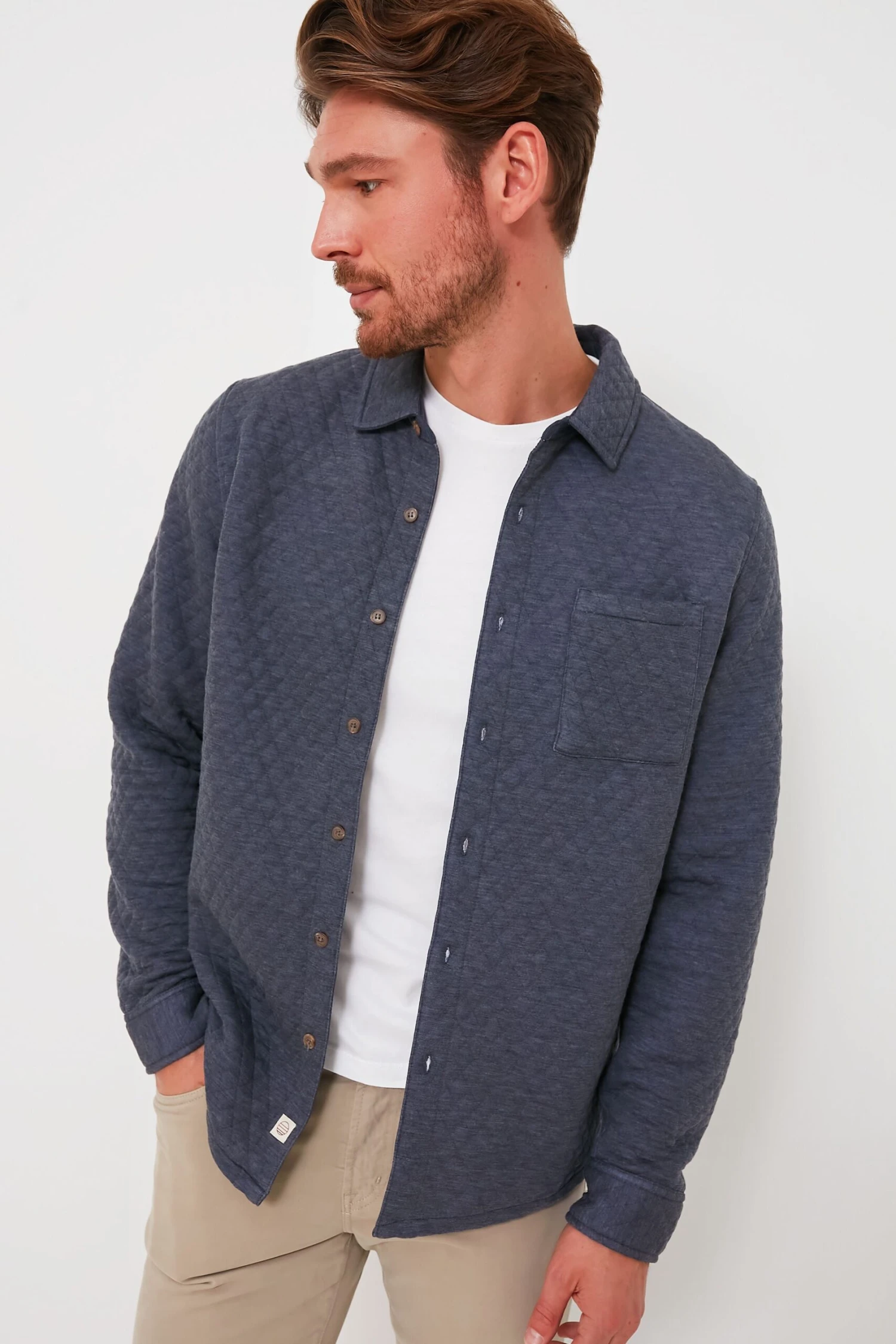 Marine Layer Navy Heather Oatmeal Corbet Quilted Overshirt 8 Marine Layer Navy Heather Oatmeal Corbet Quilted Overshirt - Image 6