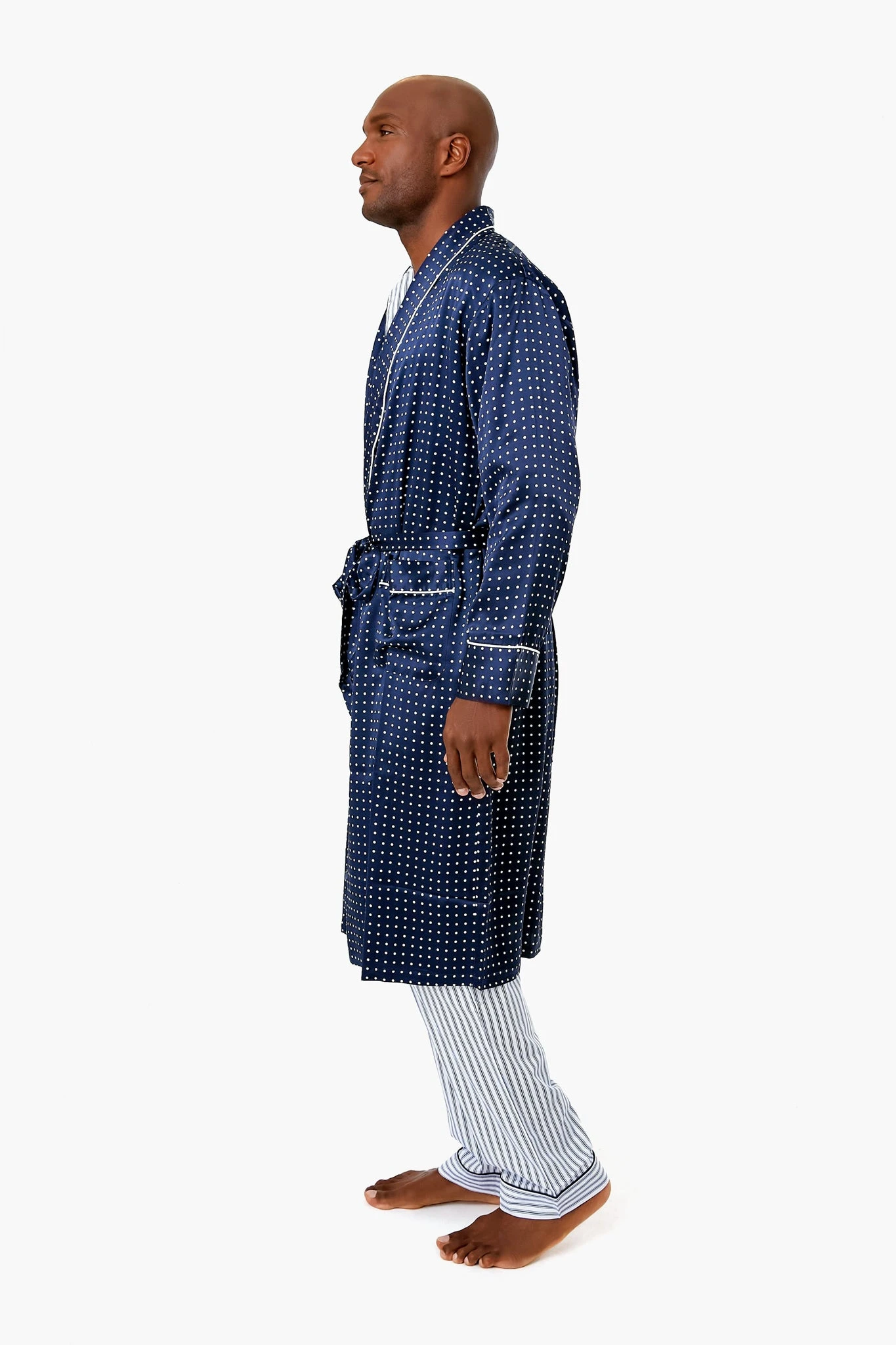 Mens Navy Silk Long Robe 5 Mens Navy Silk Long Robe - Image 3