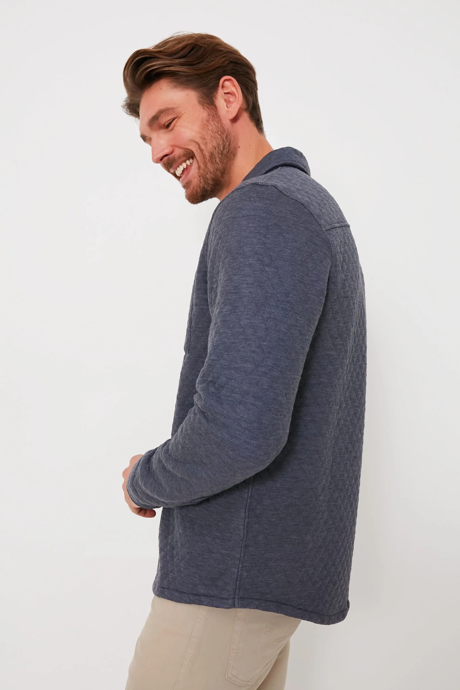 Marine Layer Navy Heather Oatmeal Corbet Quilted Overshirt 5 Marine Layer Navy Heather Oatmeal Corbet Quilted Overshirt - Image 3