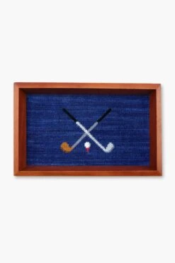 Navy Crossed Clubs Needlepoint Valet Tray