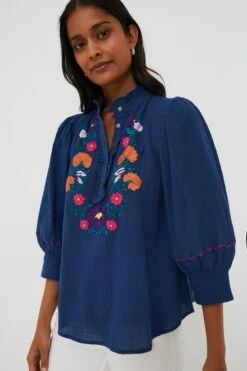 ANTIK BATIK Blue Clotilda Blouse