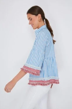 Savannah Stripe Quarter Length Crawford Blouse -Loeffler Cloth Shop QiB3JEG0706WeD3wiQ4hG9D07kCfJfvj 1