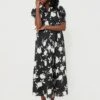 Black & White Floral Louisa Midi Dress