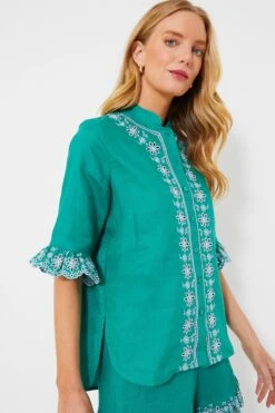 Embroidered Linen Montauk Lounge Shirt -Loeffler Cloth Shop QnmazKGOCNB9tF5y8sf81zWpzuOvS4Gv 1