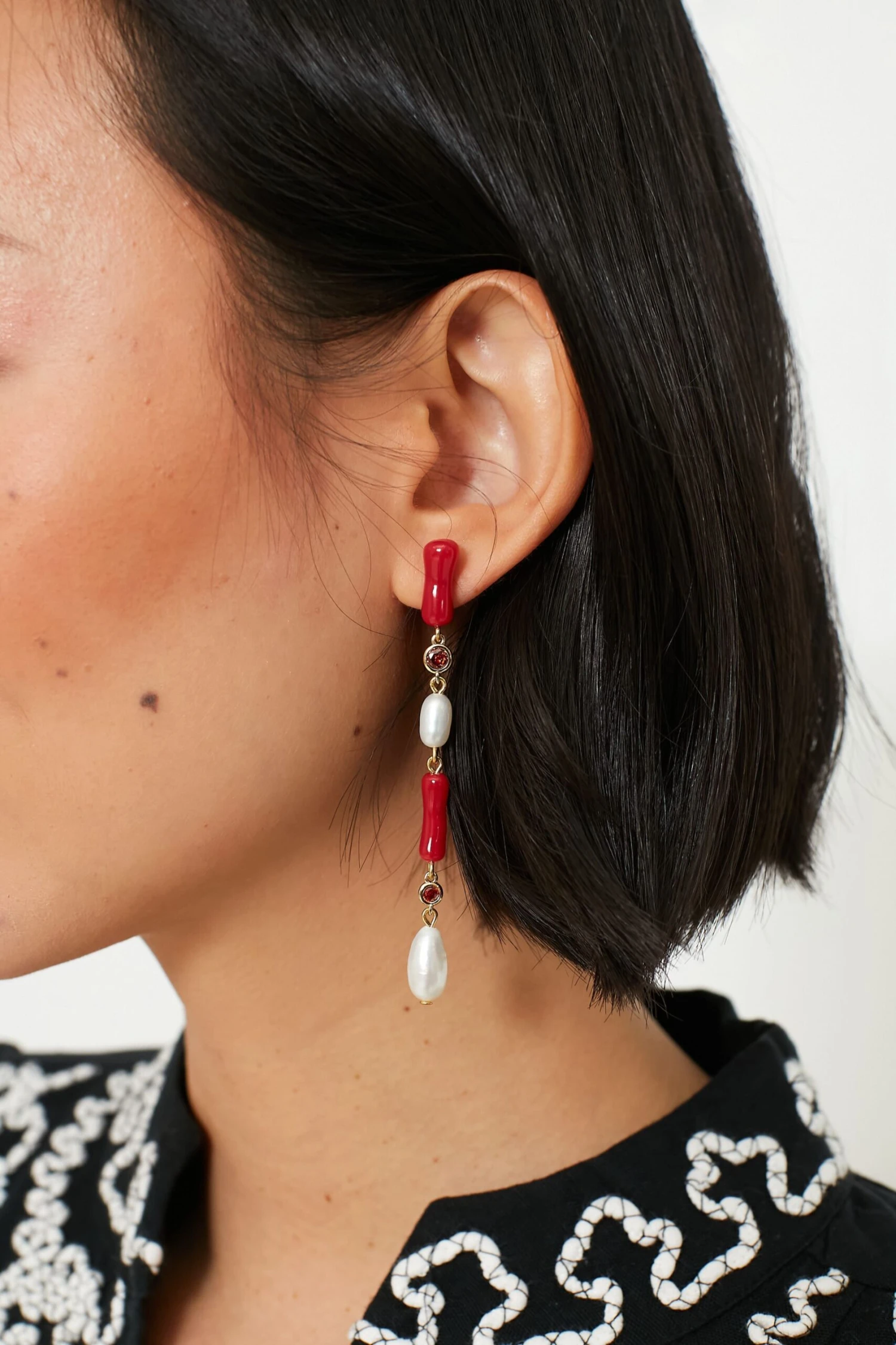 Coral And Pearl Drop Earrings 4 Coral And Pearl Drop Earrings - Image 2