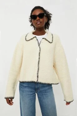 Cream With Black Stitching Cardigan