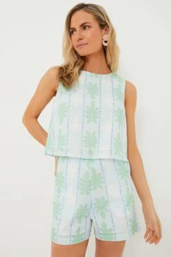 Cool Blue Cabana Stripe Scalloped Short Set