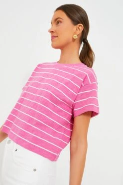 Marine Layer Pink And Skipper Blue Stripe Heavy Slub Boxy Crew Crop Tee -Loeffler Cloth Shop SHKkJ7WppxmNzNyAbBtYlkBKrxja3uor 1
