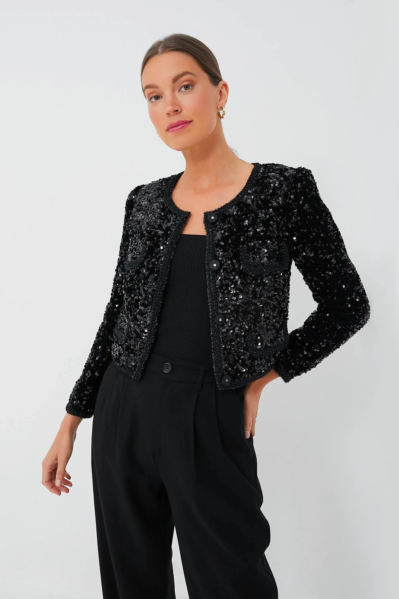 SELF PORTRAIT Black Sequin Cropped Jacket 3 SELF PORTRAIT Black Sequin Cropped Jacket