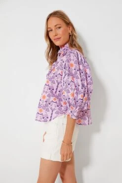 Lovebird Lilac Ruffle Front Button Blouse -Loeffler Cloth Shop URyMoW3YSzkBpTxOI1ZltoDEBYRuJXVr 1
