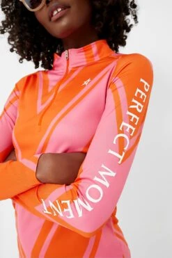 Azalea Pink And Orange Chevron Print Thermal Half Zip -Loeffler Cloth Shop WBcptvEoJRyqyBqFCLXSgPAniFU66CZS 1